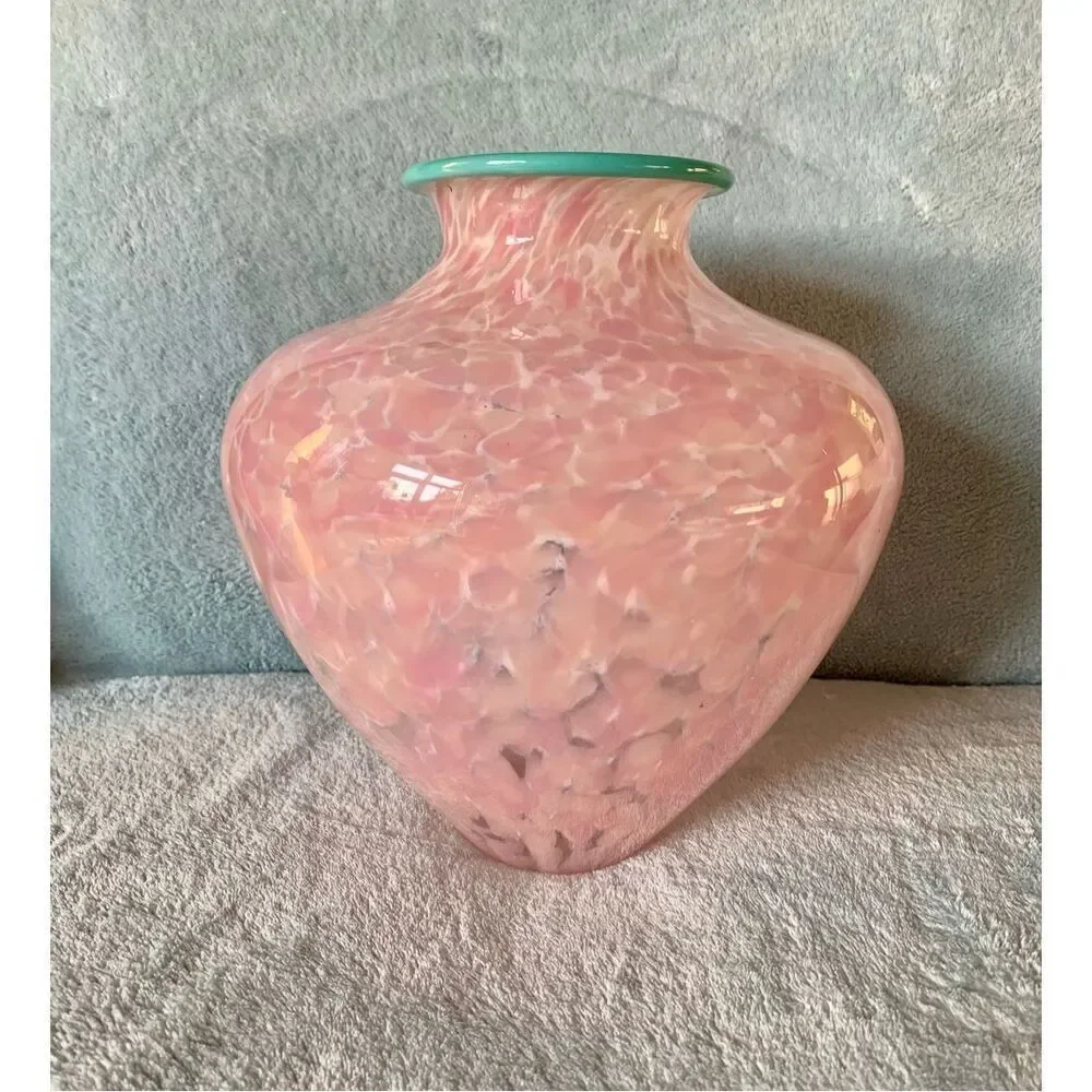 Cohn-Stone Glass Studio Pink Hand Blown Contemporary ART VASE Signed MCM MOD